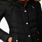 Michael Kors Women's Faux Fur Trim Hooded Chevron Down Puffer Coat Black Size XS