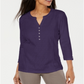 Karen Scott Women's Eyelet Front Cotton Henley Top Purple Size Petite Medium