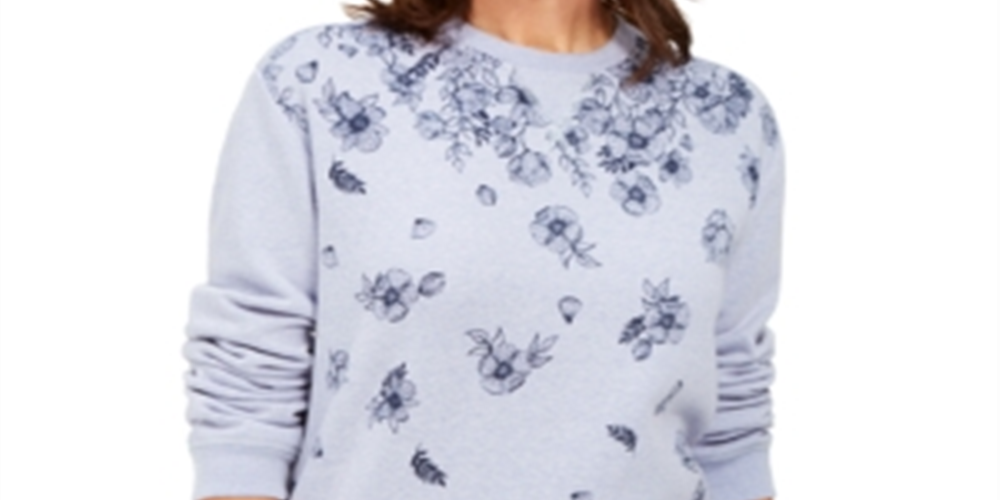 Karen Scott Women's Floral Print Fleece Sweatshirt Blue Size X-Large
