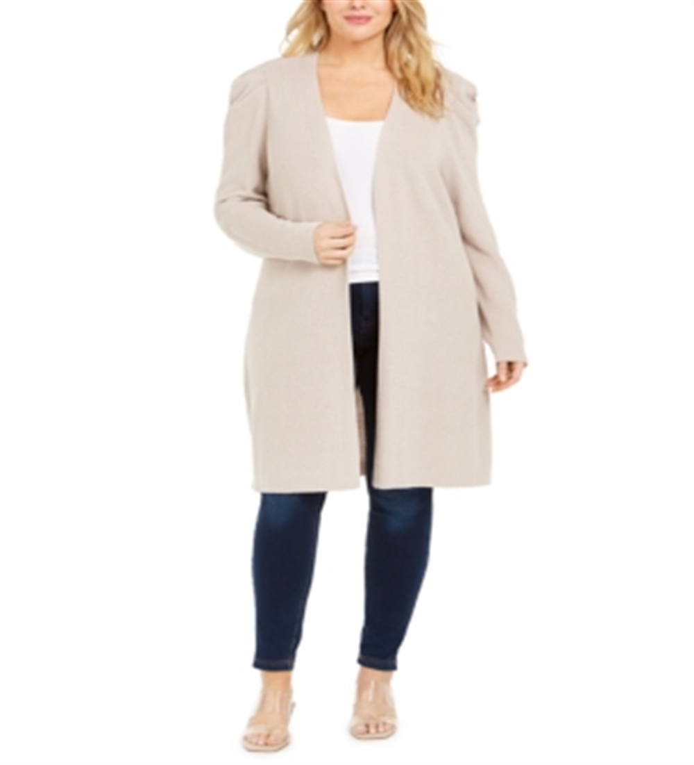 INC International Concepts Women's Puff Sleeve Completer Cardigan Beige Size 3X