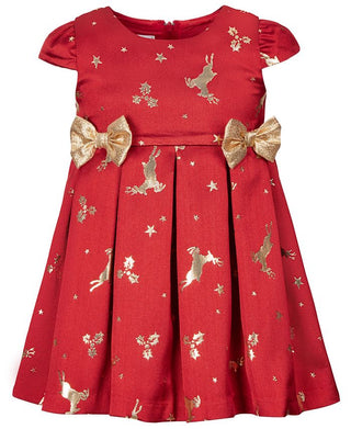 Bonnie Baby Baby Girl's Jacquard Reindeer Print Bows Dress Red Size 18MOS