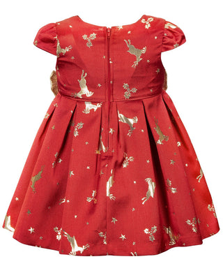 Bonnie Baby Baby Girl's Jacquard Reindeer Print Bows Dress Red Size 18MOS