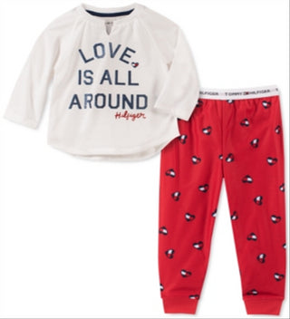 Tommy Hilfiger Toddler Little & Big Girl's 2 Pc Love Is All Around Pajama Set White Size XXS (2-3)
