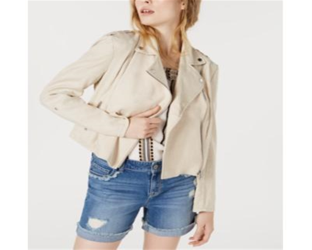 INC International Concepts Women's Herringbone Moto Zip Jacket Brown Size Medium