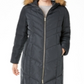 Cole Haan Women's Chevron Quilted Faux Fur Trim Down Coat Gray Size Small