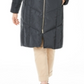 Cole Haan Women's Chevron Quilted Faux Fur Trim Down Coat Gray Size Small