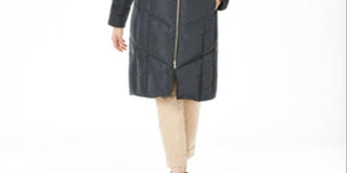 Cole Haan Women's Chevron Quilted Faux Fur Trim Down Coat Gray Size Small