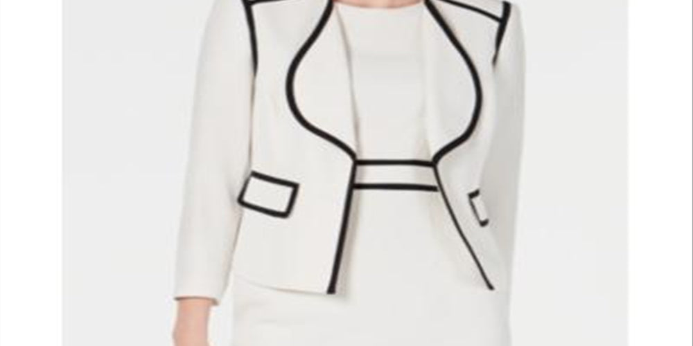 Kasper Women's Contrast Trim Open Front Blazer White Size 16