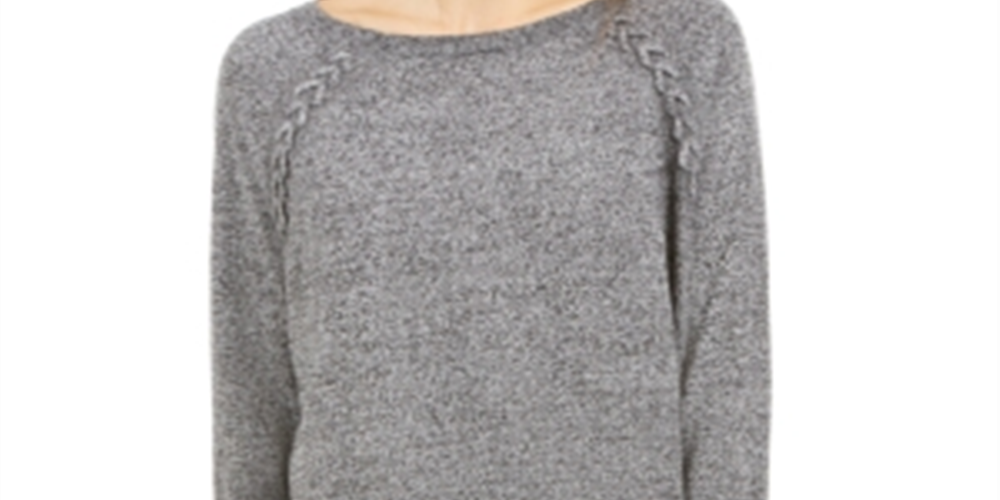 Style & Co Women's Lace up Chevron Trim Sweater Gray Size Petite M