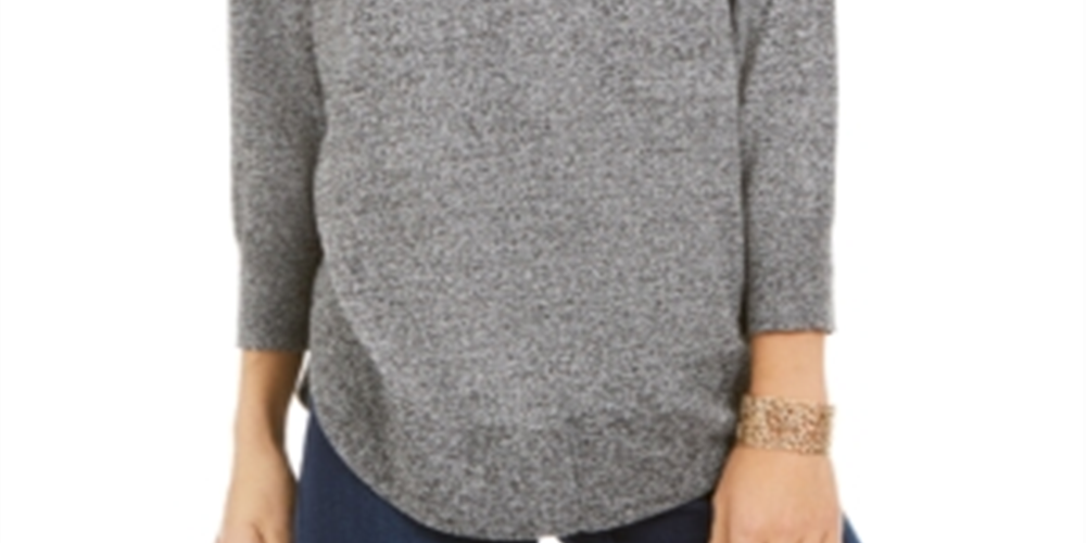 Style & Co Women's Lace up Chevron Trim Sweater Gray Size Petite M