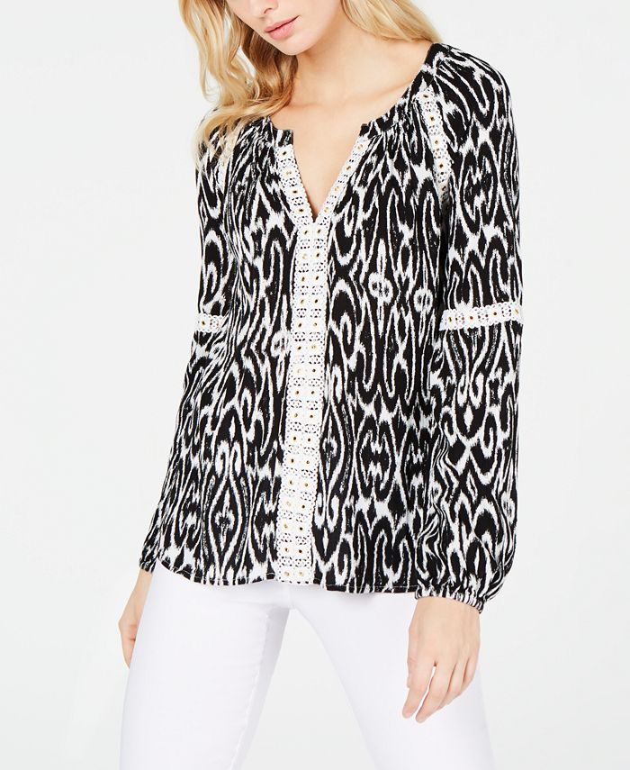 INC International Concepts Women's Crochet Peasant Top Black Size X-Large