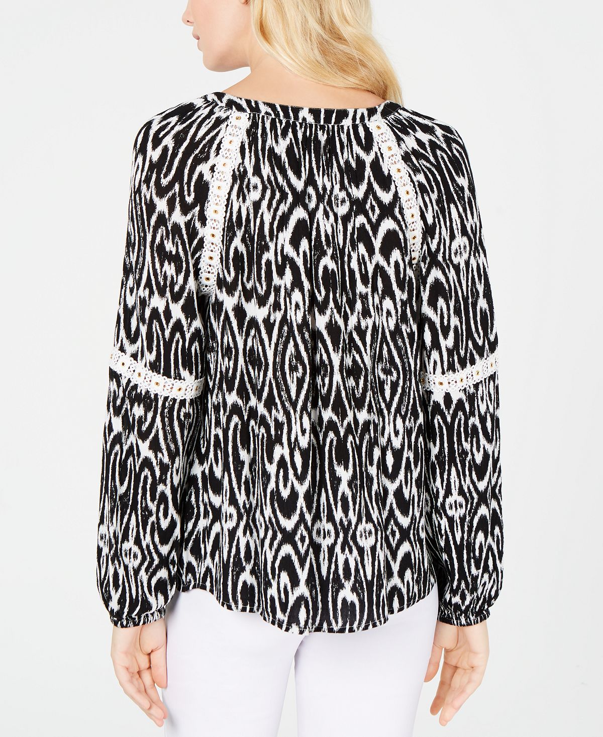 INC International Concepts Women's Crochet Peasant Top Black Size X-Large