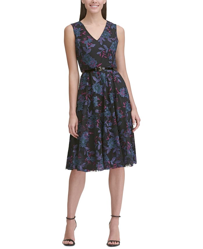 Tommy Hilfiger Women's Short Sleeve Knee Length Fit Flare Dress Black Size 14