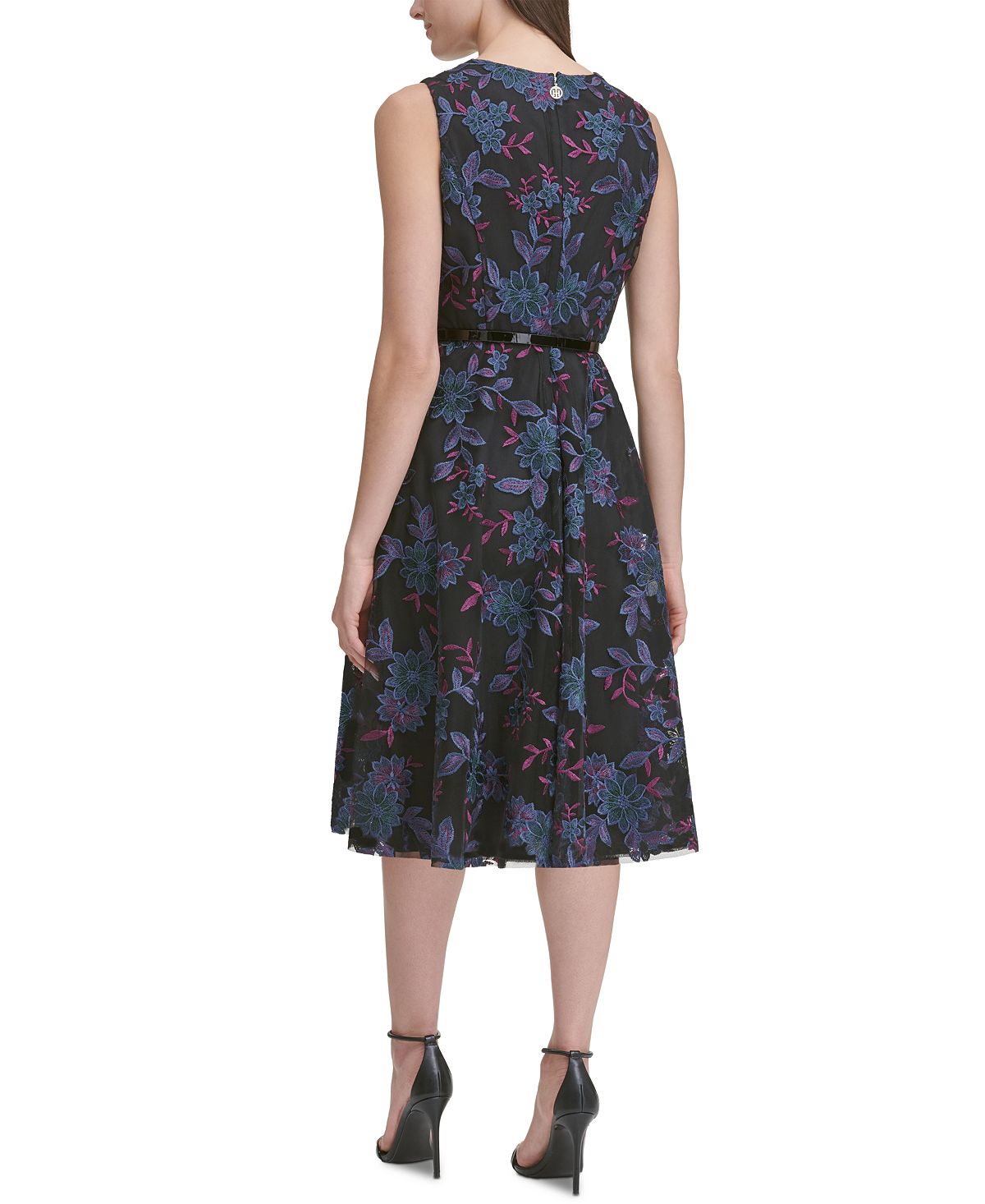 Tommy Hilfiger Women's Short Sleeve Knee Length Fit Flare Dress Black Size 14