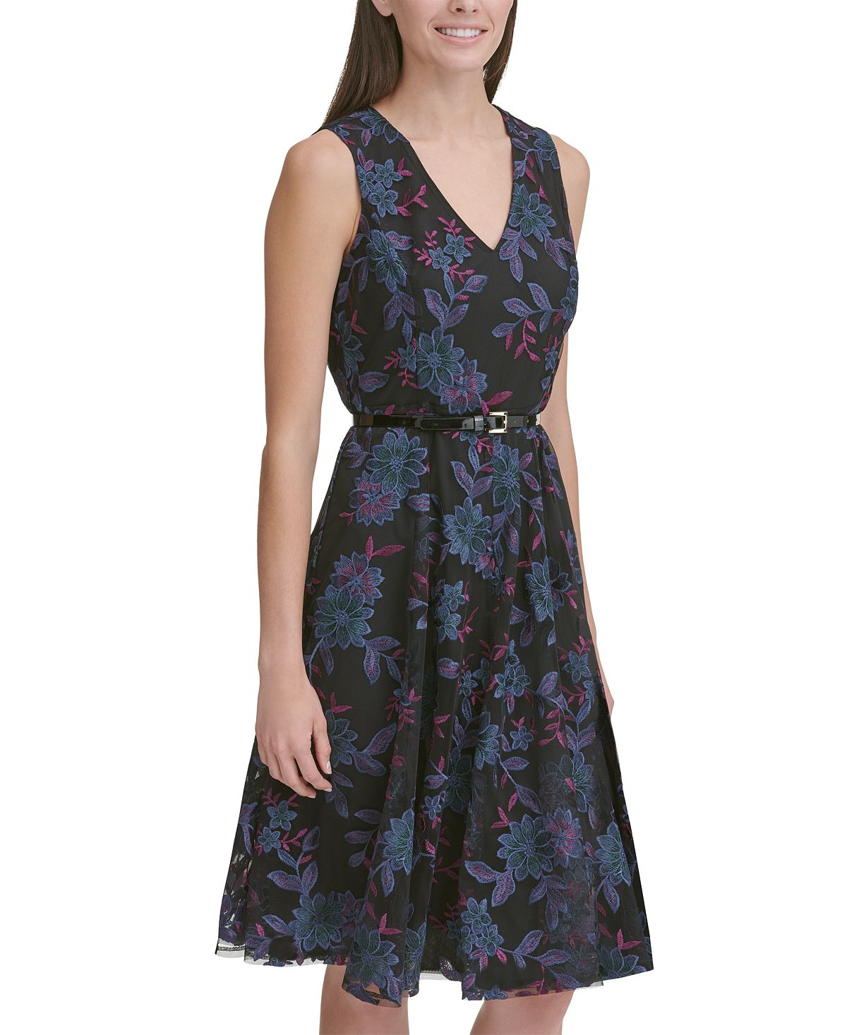 Tommy Hilfiger Women's Short Sleeve Knee Length Fit Flare Dress Black Size 14