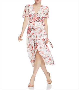 Bardot Women's Floral Short Sleeve Wrap Dress White Size 8