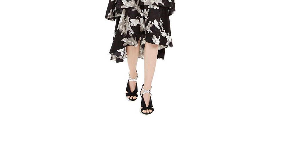 Calvin Klein Women's Belted Tiered MIDI Dress Black- Cream Size 14