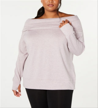Ideology Women's Plus Off the Shoulder Sweatshirt Pink Size 2X