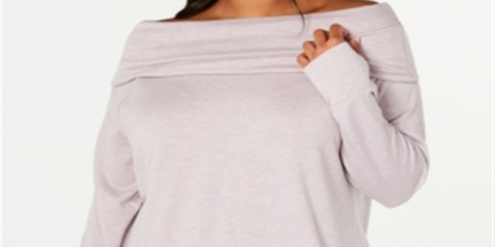 Ideology Women's Plus Off the Shoulder Sweatshirt Pink Size 2X