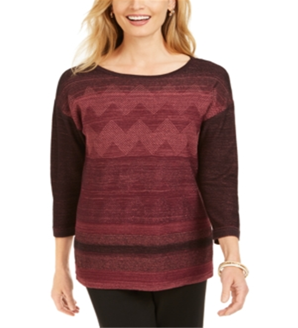 JM Collection Women's Metallic Stitched Drop-Shoulder Sweater Wine Size Medium