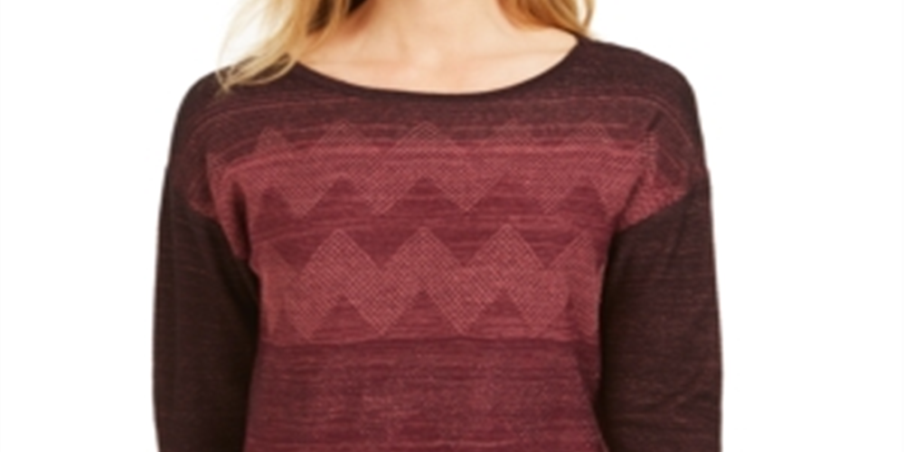 JM Collection Women's Metallic Stitched Drop-Shoulder Sweater Wine Size Medium