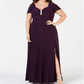 R & M Richards Women's Embellished Short Sleeve Sweetheart Neckline Full Length Sheath Formal Dress Purple Size 18W