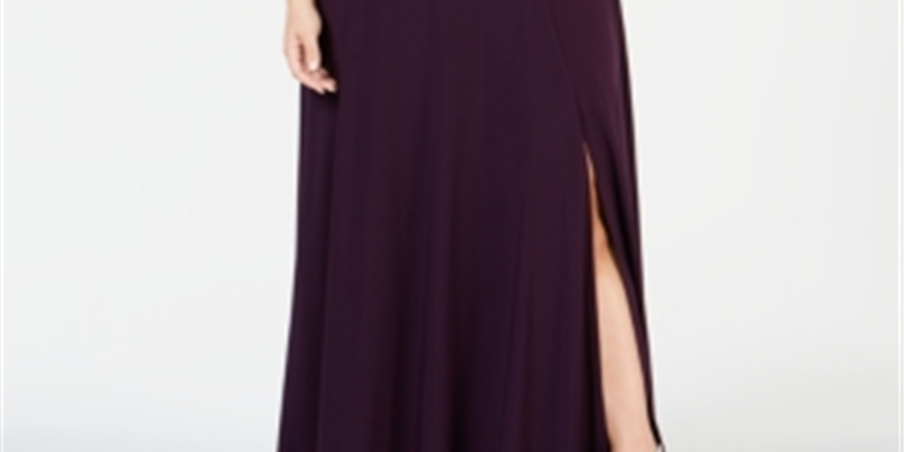 R & M Richards Women's Embellished Short Sleeve Sweetheart Neckline Full Length Sheath Formal Dress Purple Size 18W
