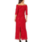 Alex Evenings Women's Long Off the Shoulder Sequin Lace Column Dress Red Size 12P