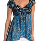 Free People Women's Knit Top La Bamba Babydoll Tie Front Blue Size XS