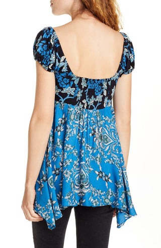 Free People Women's Knit Top La Bamba Babydoll Tie Front Blue Size XS