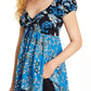 Free People Women's Knit Top La Bamba Babydoll Tie Front Blue Size XS