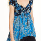 Free People Women's Knit Top La Bamba Babydoll Tie Front Blue Size XS