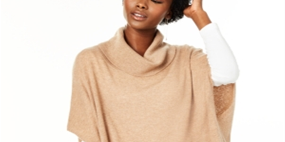 Charter Club Women's Cashmere Cowl Neck Poncho Brown Size L/XL