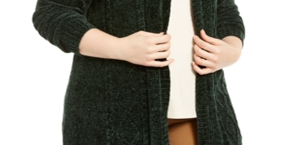 Karen Scott Women's Plus Open Front Chenille Cardigan Green Size 3XL