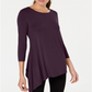Alfani Women's Asymmetric 3/4 Sleeves T-Shirt Purple Size S