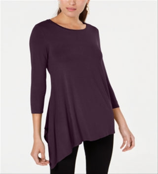 Alfani Women's Asymmetric 3/4 Sleeves T-Shirt Purple Size S