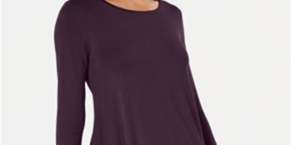 Alfani Women's Asymmetric 3/4 Sleeves T-Shirt Purple Size S