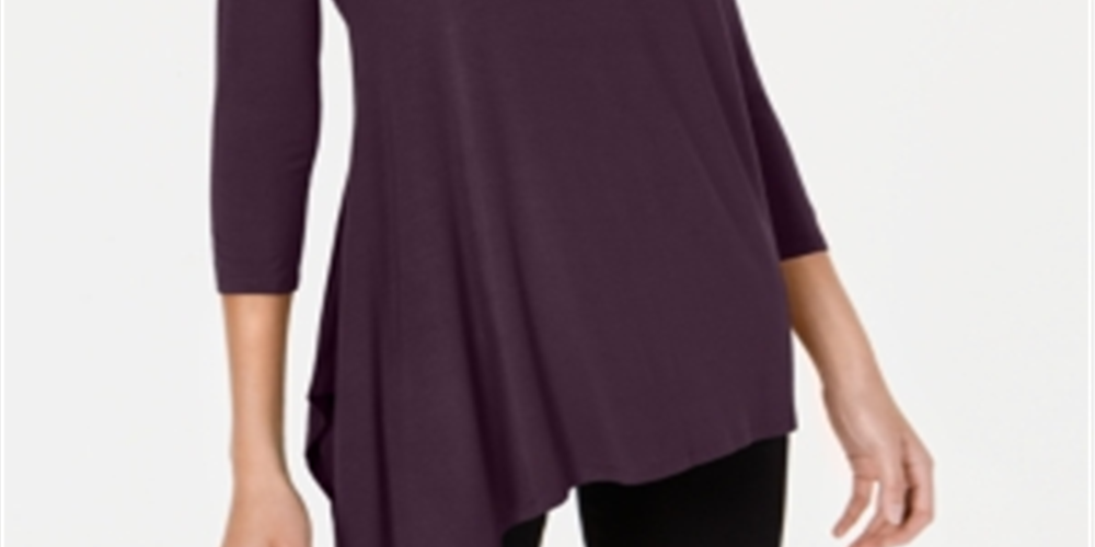 Alfani Women's Asymmetric 3/4 Sleeves T-Shirt Purple Size S