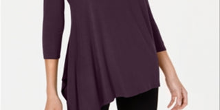 Alfani Women's Asymmetric 3/4 Sleeves T-Shirt Purple Size S