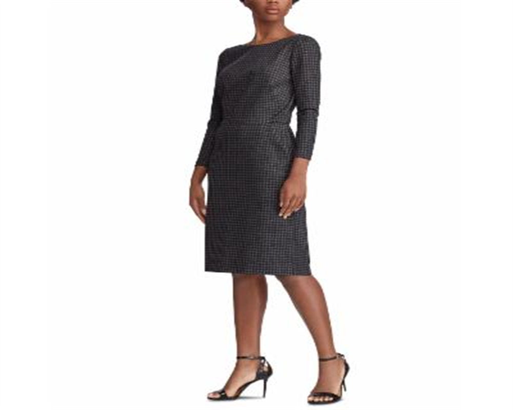 Ralph Lauren Women's Houndstooth Structu Sheath Dress Gray Size 16