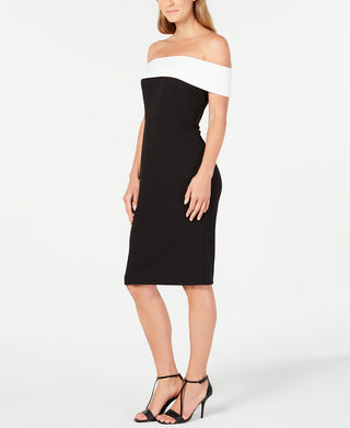 Calvin Klein Women's Seamed Off the Shoulder Dress Black Size 2 Petite