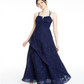 BCX Women's Glitter Floral Spaghetti Strap V Neck Full Length Fit Flare Formal Dress Blue Size 1