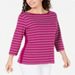 Karen Scott Women's Cotton Striped Vented Hem Top Pink Size X-Large