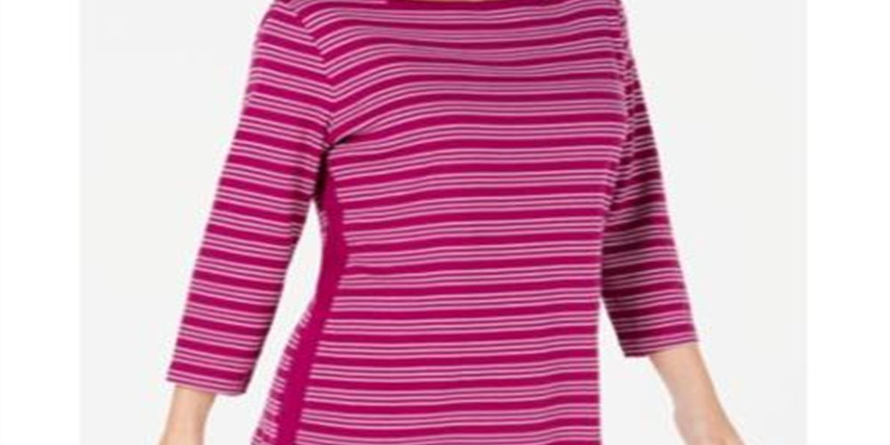 Karen Scott Women's Cotton Striped Vented Hem Top Pink Size X-Large