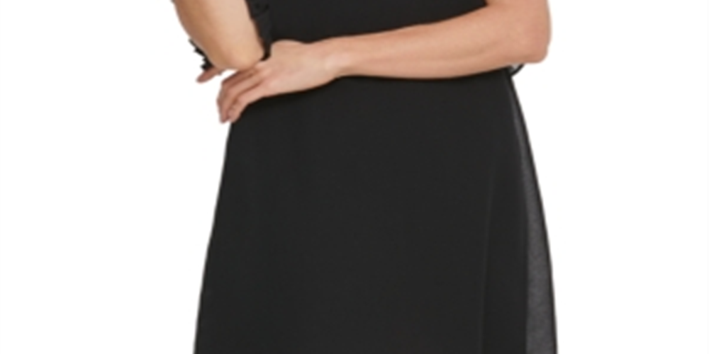 DKNY Women's  Pleated-Sleeve V-Neck Dress Blue Size M