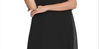 DKNY Women's  Pleated-Sleeve V-Neck Dress Blue Size M