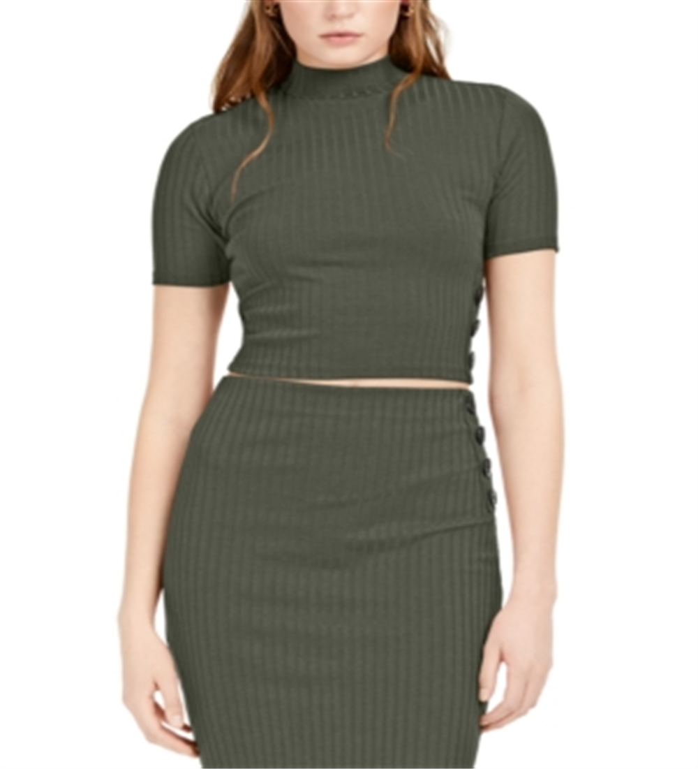 Bar III Women's Knit Ribbed T-Shirt Green Size Small