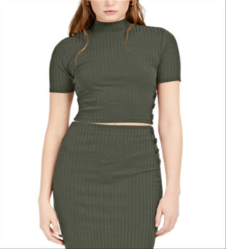 Bar III Women's Knit Ribbed T-Shirt Green Size Small