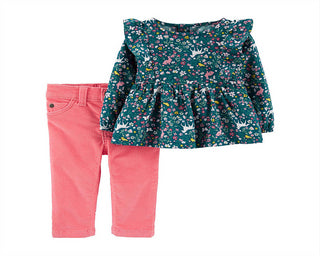 Carter's Girl's Floral Peplum Top & Corduroy Pants Pink Size 9MOS