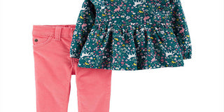 Carter's Girl's Floral Peplum Top & Corduroy Pants Pink Size 9MOS